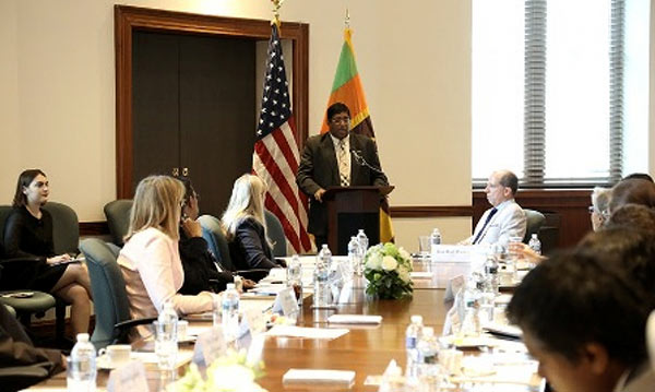 Minister of Finance Ravi Karunanayake speaking at the U.S. Chamber of Commerce