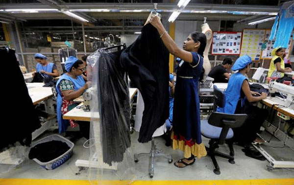 Women work in garments factory in Sri Lanka