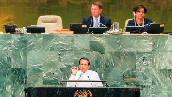Sri Lanka President Maithripala Sirisena is addressing United Nations General Assembly