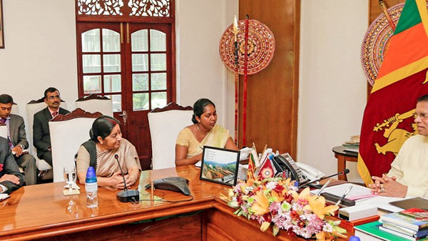 Sushma Swaraj with Sri Lanka President Maithripala Sirisena