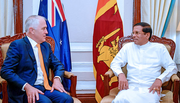 Australian Prime Minister Malcolm Turnbull with Sri Lanka President Maithripala Sirisena