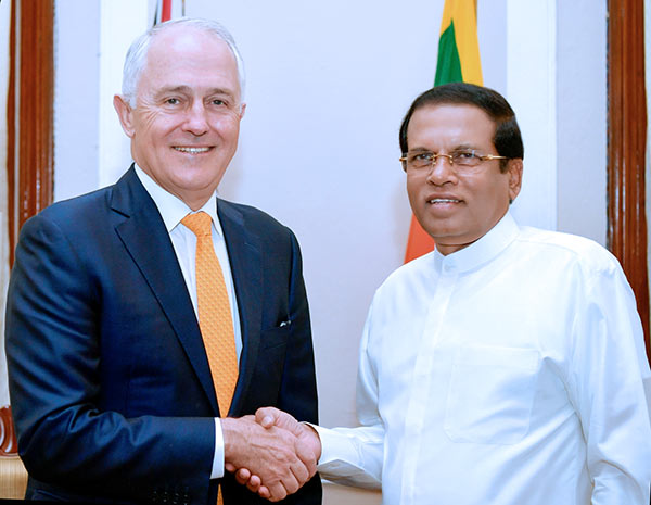 Australian Prime Minister Malcolm Turnbull with Sri Lanka President Maithripala Sirisena