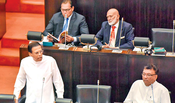 Sri Lanka President Maithripala Sirisena is at parliament