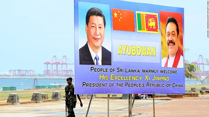 Chinese President Xi Jinping and former Sri Lankan president Mahinda Rajapakse in a billboard