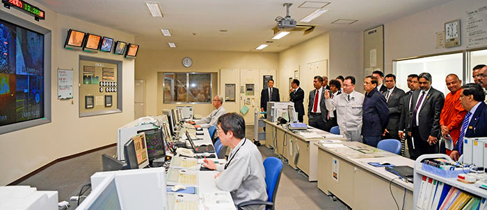 Sri Lanka President Maithripala Sirisena at modern waste management centre in Shinagawa in Tokyo Japan