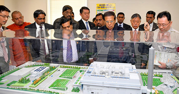 Sri Lanka President Maithripala Sirisena at modern waste management centre in Shinagawa in Tokyo Japan