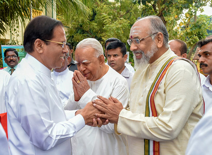 Sri Lanka President Maithripala Sirisena with CV Wigneswaran and R Sampanthan