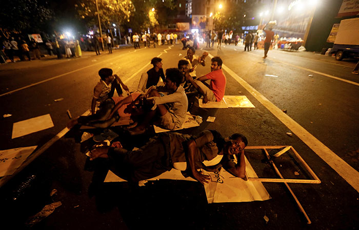 Mahinda Rajapaksa's anti government protest Jana Balaya in Colombo Sri Lanka