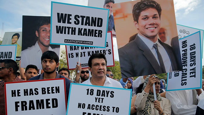 Protest against arrest of Mohamed Kamer Nilar Nizamdeen in Colombo Sri Lanka