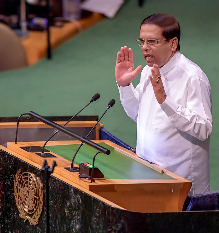 Sri Lanka President Maithripala Sirisena addressing the Nelson Mandela peace summit