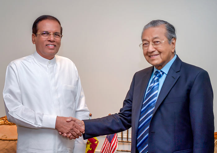 Sri Lanka President Maithripala Sirisena with Malaysian Prime Minister Dr. Mahathir Mohamad