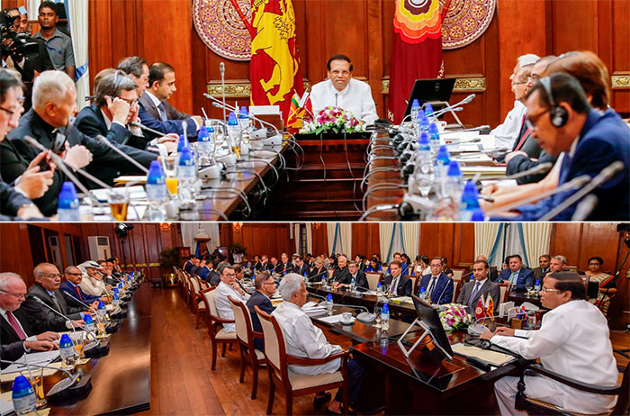 Sri Lanka President Maithripala Sirisena meets foreign envoys