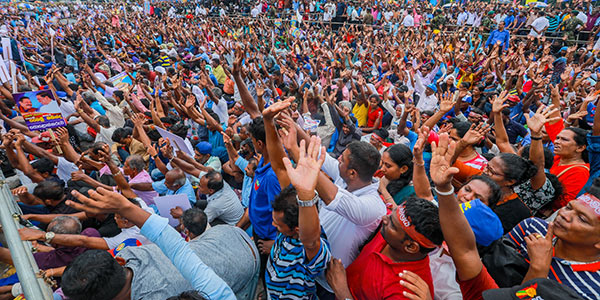 Crowd of a political rally in Sri Lanka