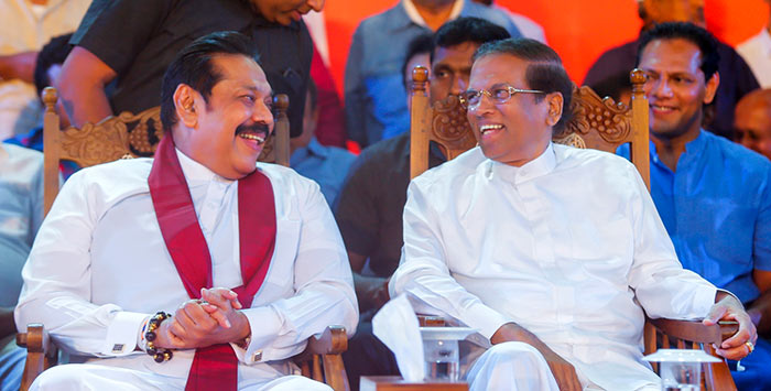 Sri Lanka Prime Minister Mahinda Rajapaksa with Sri Lanka President Maithripala Sirisena