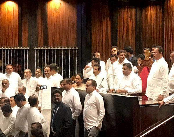 Sri Lankan Government MPs protest in Parliament