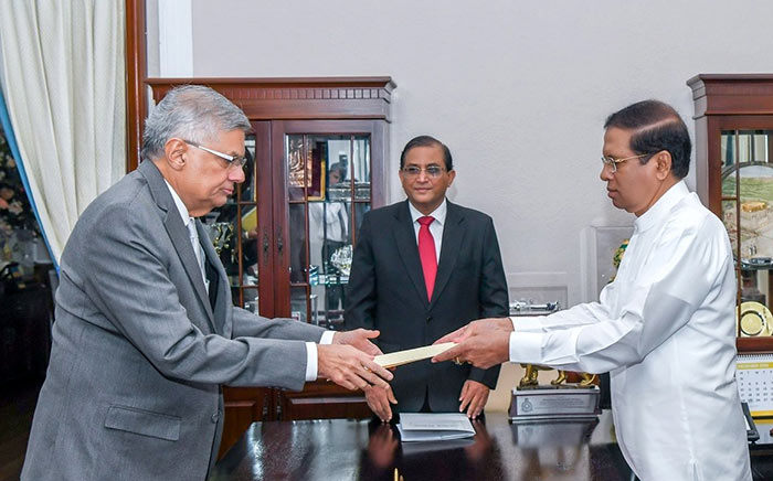 Sri Lanka Prime Minister Ranil Wickremesinghe with Sri Lanka President Maithripala Sirisena