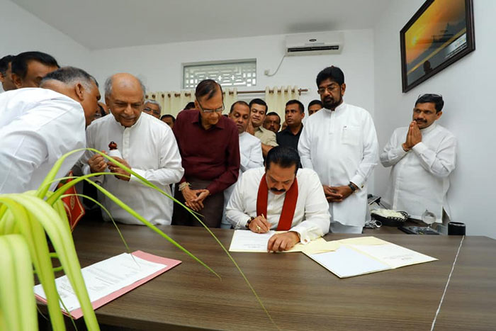 Mahinda Rajapaksa assumes duties at Opposition Leader’s Office in Colombo Sri Lanka