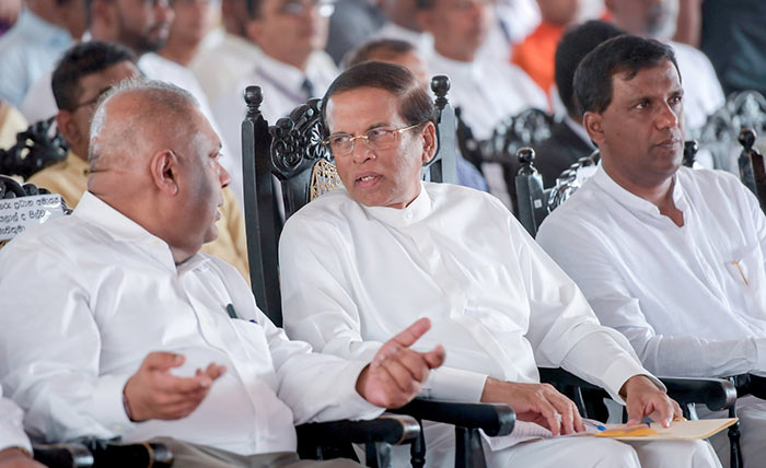 Mangala Samaraweera with Maithripala Sirisena and Rajith Keerthi Tennakoon