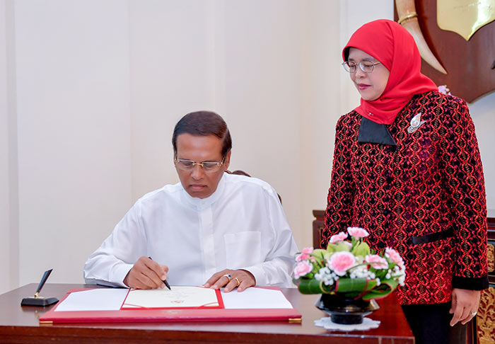 President of Sri Lanka Maithripala Sirisena and President of Singapore Halimah Yacob