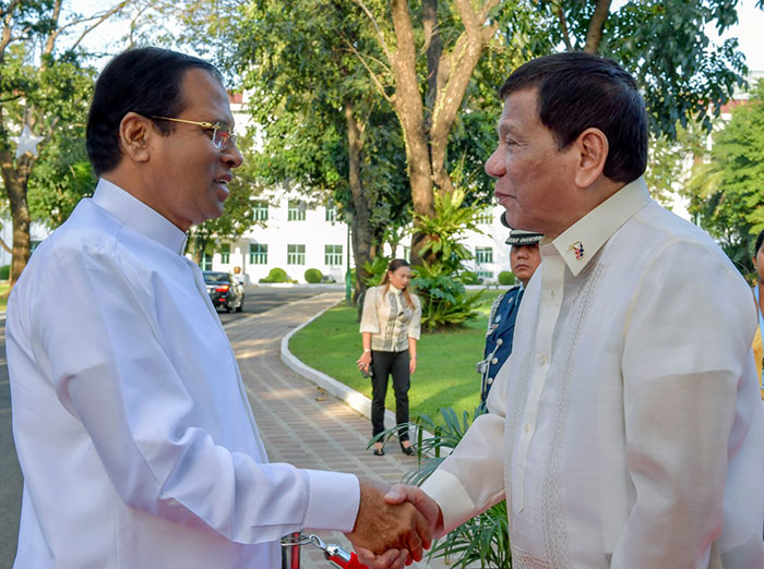 President of Sri Lanka Maithripala Sirisena met President of the Philippines Rodrigo Duterte