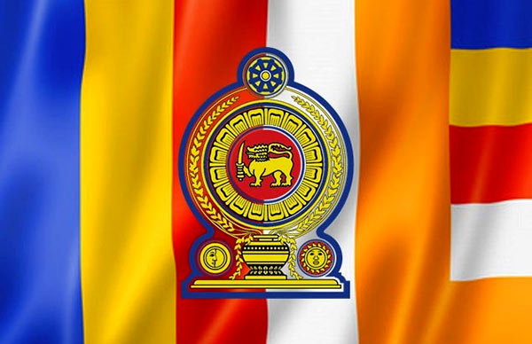 Sri Lanka Government logo on Buddhist flag