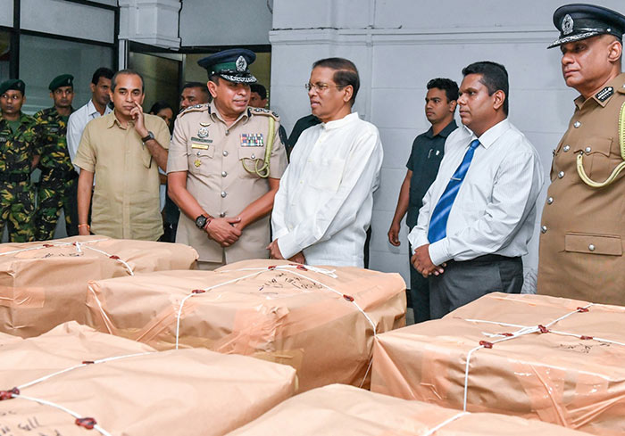 Sri Lanka President inspects Sri Lanka's largest ever heroin haul busted