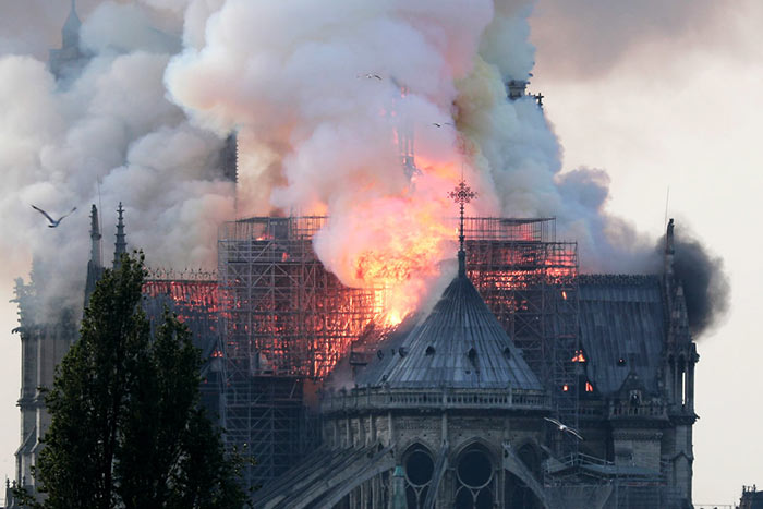 Paris Notre Dame Cathedral is on fire