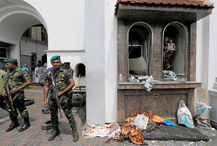 Police special task force - STF in a bomb explosion site in Sri Lanka