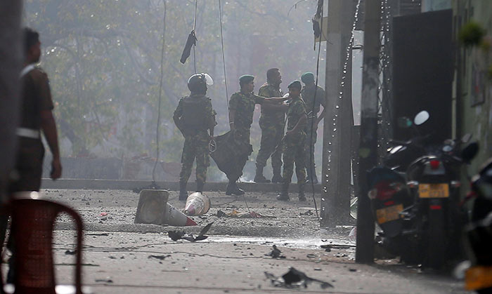 Police special task force - STF in a bomb explosion site in Sri Lanka