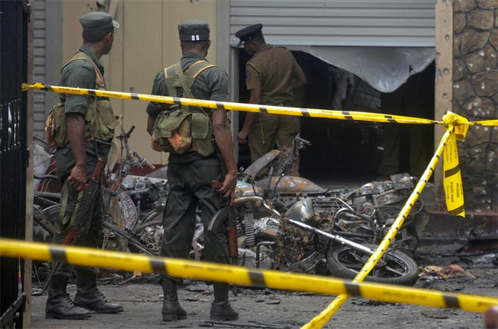 Sri Lanka army in a bomb explosion site in Sri Lanka