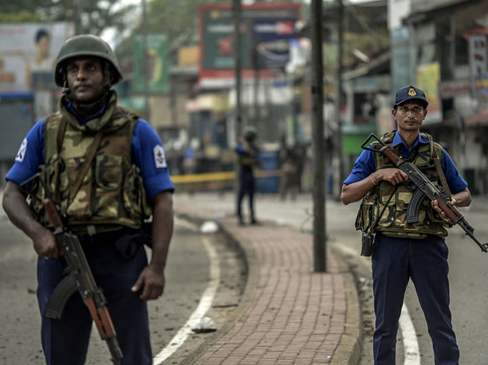 Sri Lanka Navy guards on roads after bombing