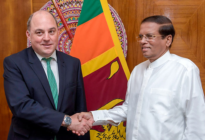 The British Minister Ben Wallace with Sri Lanka President Maithripala Sirisena