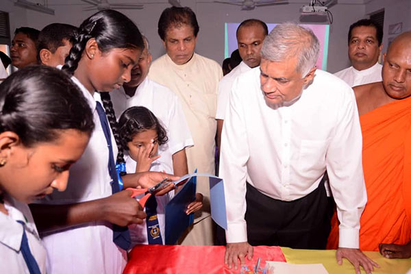 Sri Lanka Prime Minister Ranil Wickremesinghe at Mallika Navodya school in Hiniduma Sri Lanka