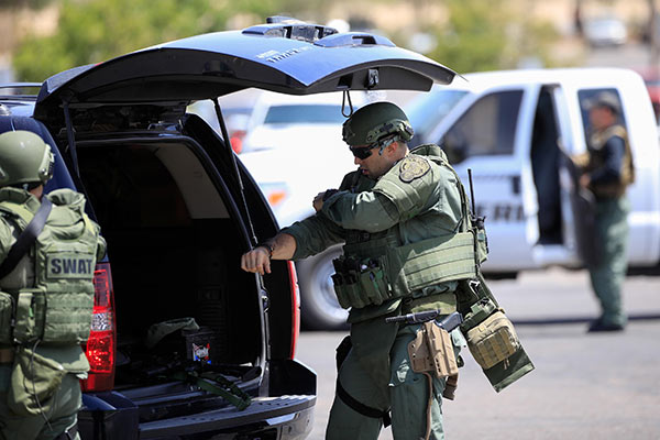 U.S. police at mass shooting site at Walmart store in Texas