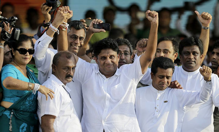 Sajith Premadasa, Buddhika Pathirana, Ajith P Perera and Patali Champika Ranawaka at a UNP rally