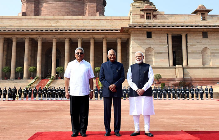 Sri Lanka President Gotabaya Rajapaksa with India President Ram Nath Kovind and Prime Minister Narendra Modi