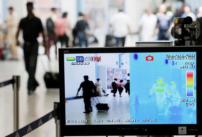 Scanner checks people from China for Coronavirus at Bandaranaike International airport in Katunayake Sri Lanka