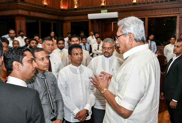 Sri Lanka President Gotabaya Rajapaksa with unemployed graduates