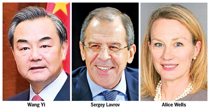 Wang Yi, Sergey Lavrov and Alice Wells