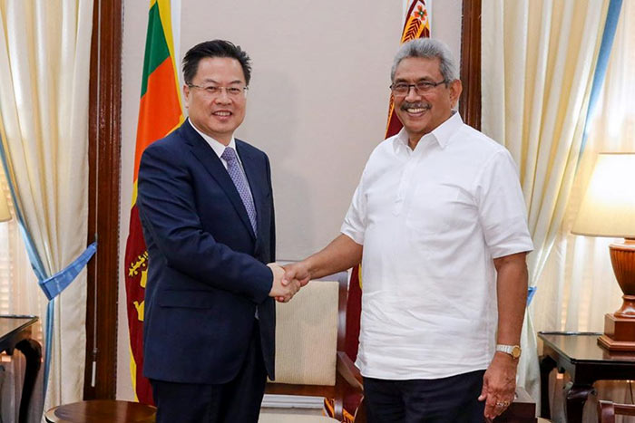 Chinese Ambassador Cheng Xueyuan with Sri Lanka President Gotabaya Rajapaksa