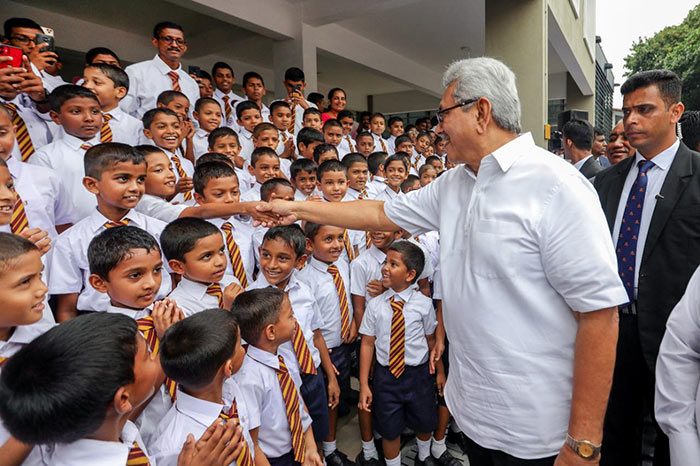 Sri Lanka President Gotabaya Rajapaksa with students of Ananda college Colombo