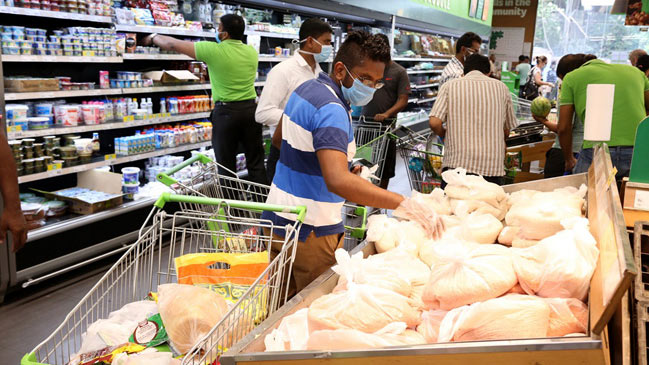 COVID-19 Coronavirus social distancing in supermarket in Sri Lanka