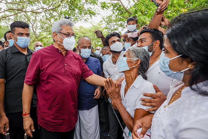 Sri Lanka President Gotabaya Rajapaksa with people in Anuradhapura