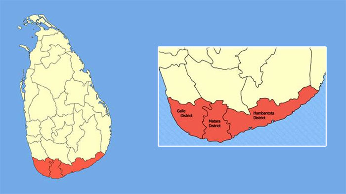 Southern province in Sri Lanka map