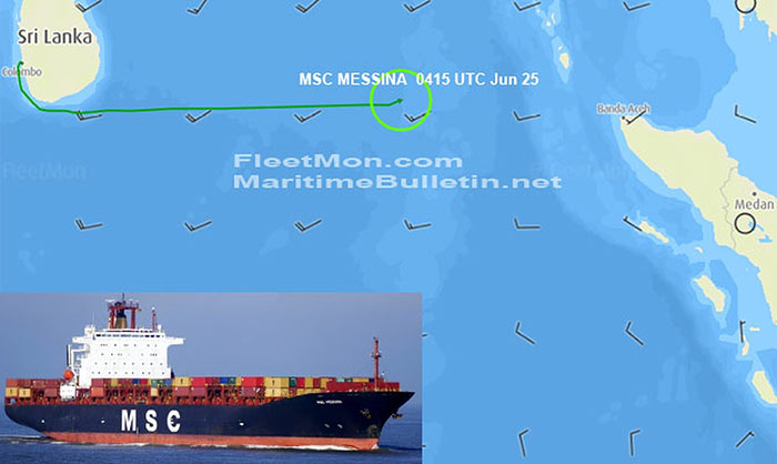 Container ship MSC Messina on fire