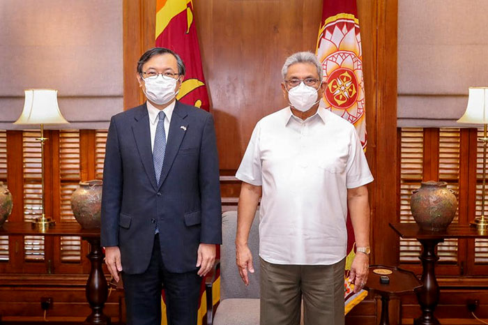 Sri Lanka President Gotabaya Rajapaksa with Japanese Ambassador to Sri Lanka Sugiyama Akira