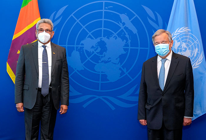 UN Secretary-General Antonio Guterres with Sri Lanka President Gotabaya Rajapaksa