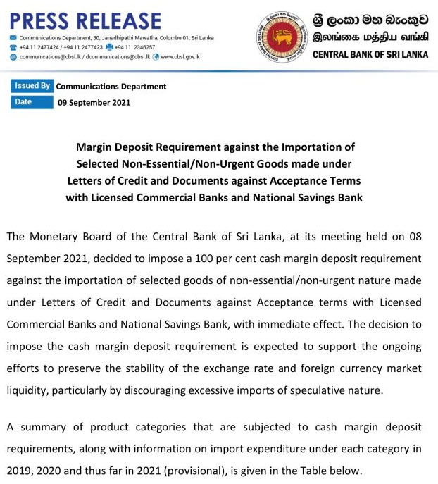 Non essential non urgent goods in Sri Lanka