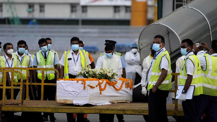 Casket carrying remains of Priyantha Kumara Diyawadana