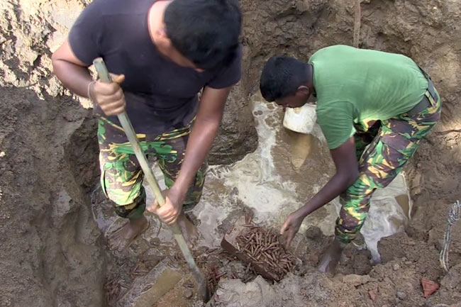 The Police Special Task Force (STF) has recovered a huge cache of ammunition from Ramya Road in Kilinochchi Sri Lanka